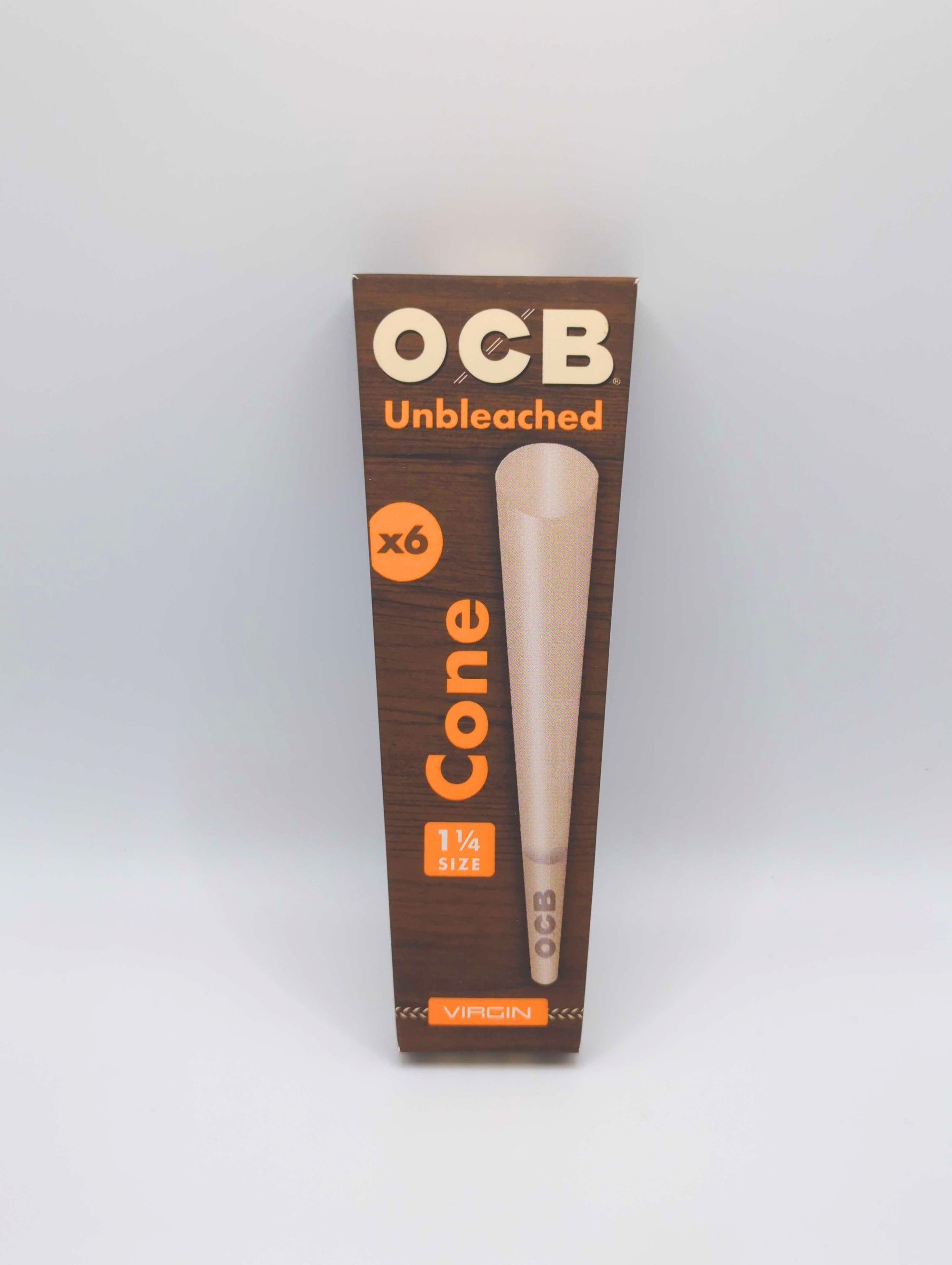 OCB Virgin Unbleached Pre-Rolled Cones, 1 ¼ Size Ultra-Thin Natural Rolling Papers with Tips - 6 Pack