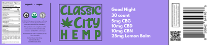 Good Night Gummy - 10mgCBD, 5mgCBG, 10mgCBN, 25mg Lemon Balm